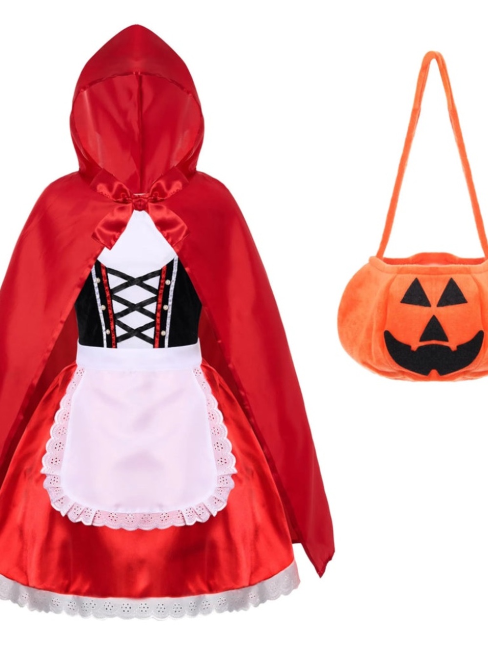 NWOT Little Red Riding Hood Halloween Costume With Pumpkin Bag Size 140 (10-12)